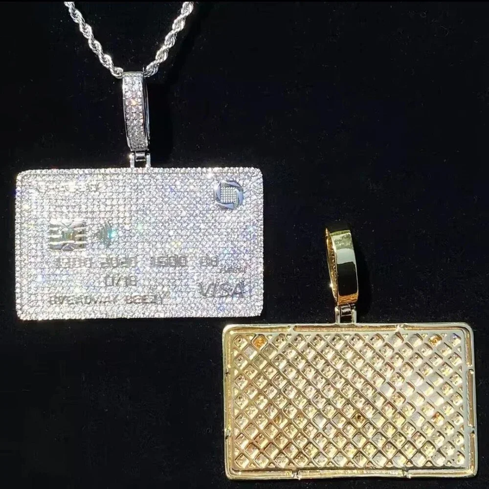 Iced Out Credit Card Pendant with 24inch rope chain